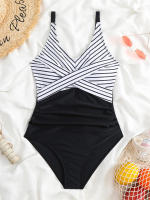 Bañador de una pieza para mujer, traje de baño liso con cuello en V, Monokini Sexy, ropa de playa para verano, 2024 - details 10