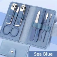 Cortauñas colorido de viaje profesional, juego de manicura, 7 piezas con bolsa de cuero, herramientas para el cuidado de uñas de acero inoxidable, Kit de aseo G - details 7