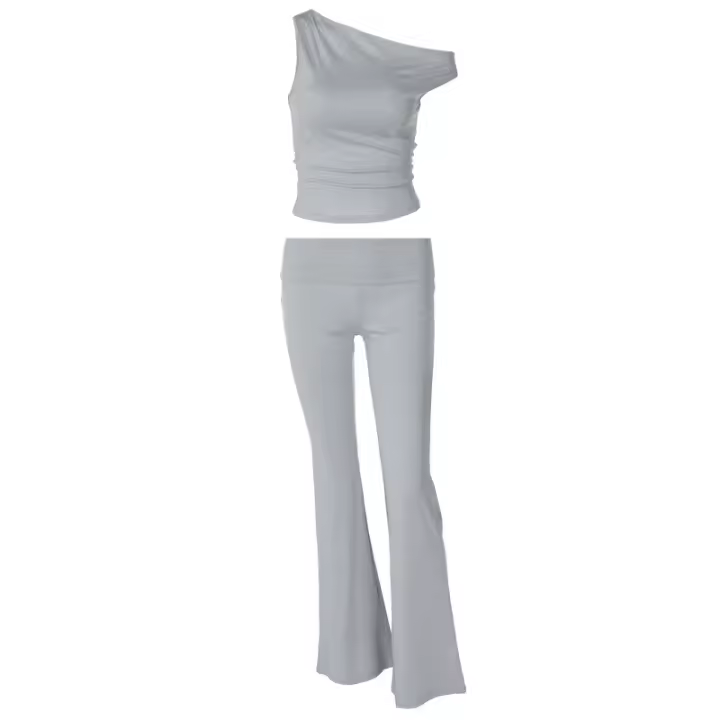 Ropa de mujer con hombros inclinados, botones irregulares, camiseta sin mangas, top de moda, pantalones ligeros de cintura baja, conjunto de dos piezas. - 1