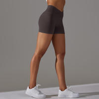 Hamidou pantalones cortos deportivos para mujer, Shorts de Yoga con cintura cruzada, gimnasio, entrenamiento, correr, cintura alta, realce de cadera, sin costuras, Fitness - details 20