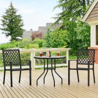 Mesa de jardín redonda de cristal de 70 cm de diámetro, mesa de balcón con orificio para sombrilla, altura 73 cm, negro - details 1