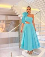 Maxi apliques con hombros descubiertos, cintura de una sola manga, vestido midi de boda de noche para mujer grande - details 10