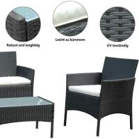 Juego de muebles de jardín de polirratán, 7 piezas, incluye sofá, sillas individuales, mesa y cojines de asiento, muebles de terraza para balcón, jardín (negro) - details 2