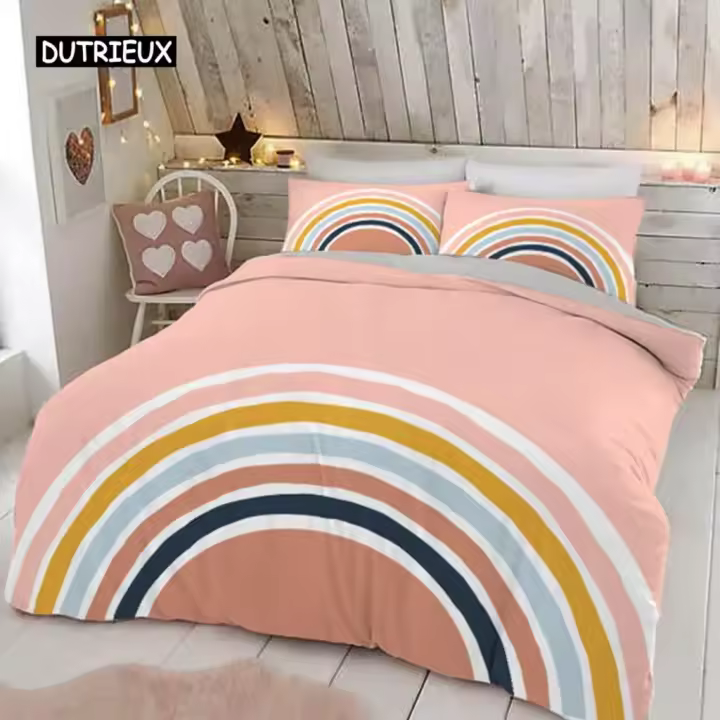Juego de Ropa de Cama con Colores de Pastel y Arco Iris para Bebés y Niños Pendiente de Cama 150x210 135x200 con Funda de Edredón y Zipper - 1