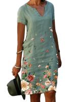 Vestido Midi de Verano Vintage con Estampado Vestido Corto de Algodón con Cuello en V para Mujeres - details 7