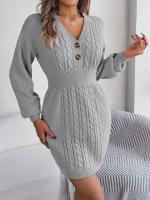 Elegante Vestido de Punto para Mujer Color Sólido, Cuello V, Moda Y2K 2025 - details 19