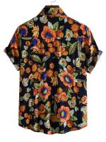Camiseta informal de estilo playero para hombre, camisa de manga corta no elástica, Floral, ropa de verano - details 5