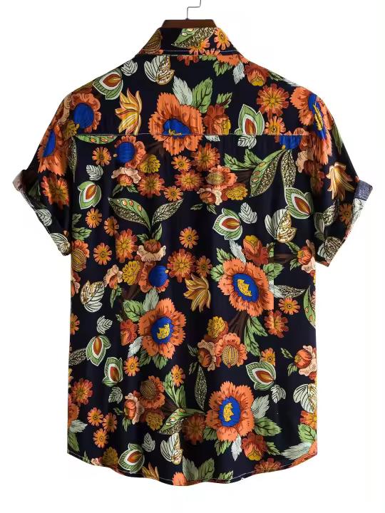 Camiseta informal de estilo playero para hombre, camisa de manga corta no elástica, Floral, ropa de verano - 1