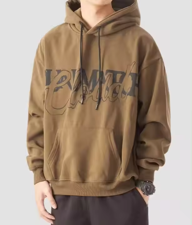 Sudadera con capucha cálida para hombre con estampado de letras y hombros esenciales holgada de diseñador de moda de lana de zorro plateado de diciembre - 1