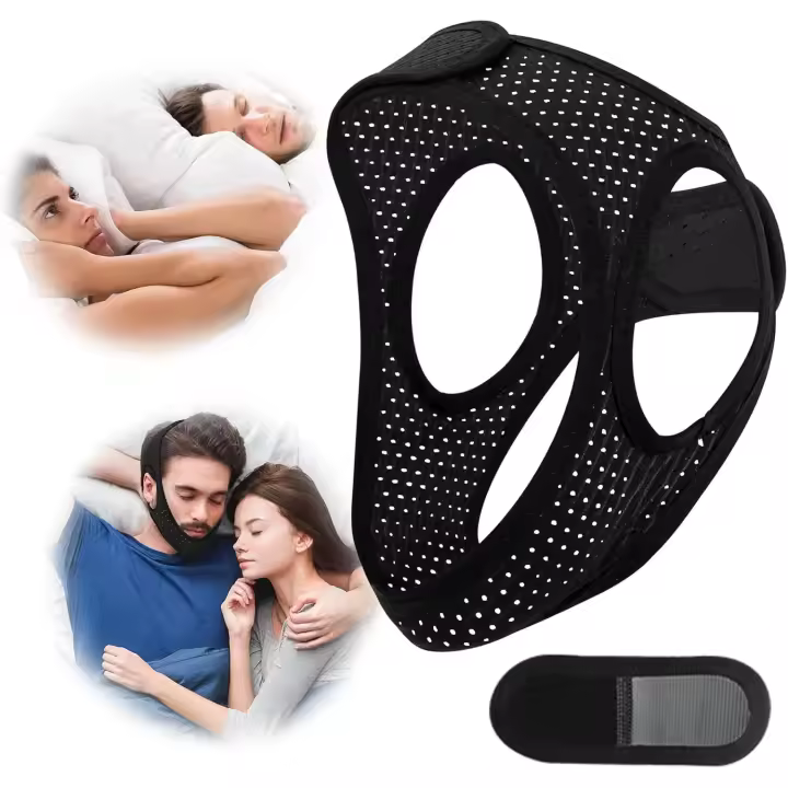 Correa para la barbilla para dormir, dispositivos ajustables antironquidos, correa para la mandíbula con flujo de aire transpirable para apnea del sueño para hombres y mujeres, antironquidos eficaz para mantener la boca cerrada - 1