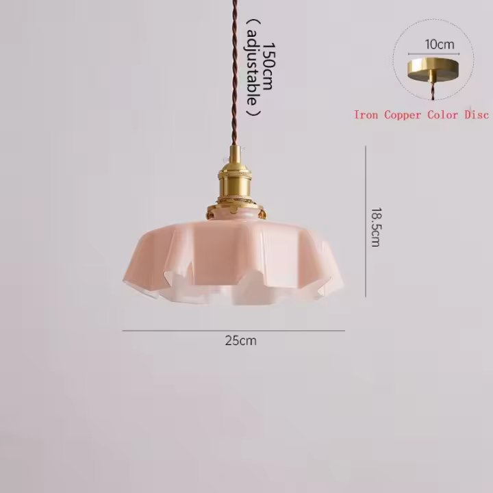 Lámpara colgante vintage con pantalla de vitral, lámpara colgante estilo crema francesa con forma de flor de latón para cocina, comedor, dormitorio, cafetería, bar - 1