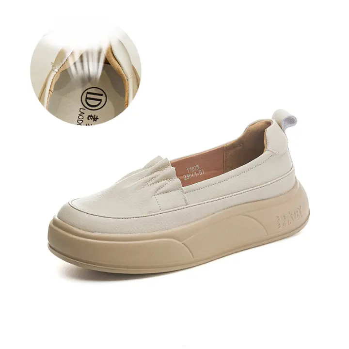Suela de espuma de cuero pequeños zapatos blancos nueva plataforma de un pedal solo zapatos de las mujeres retro versátil mocasines - 1