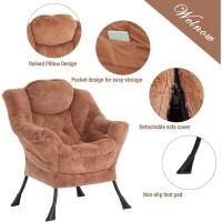 Silla perezosa con otomana, silla moderna con reposabrazos y bolsillo lateral, sillón de lectura con reposapiés para espacios pequeños, color verde afelpado - details 36