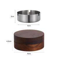 Nuevos ceniceros creativos con tapa Cenicero de escritorio de madera de nogal Cenicero de acero inoxidable a prueba de viento para fumar decoración del hogar y la Oficina - details 1
