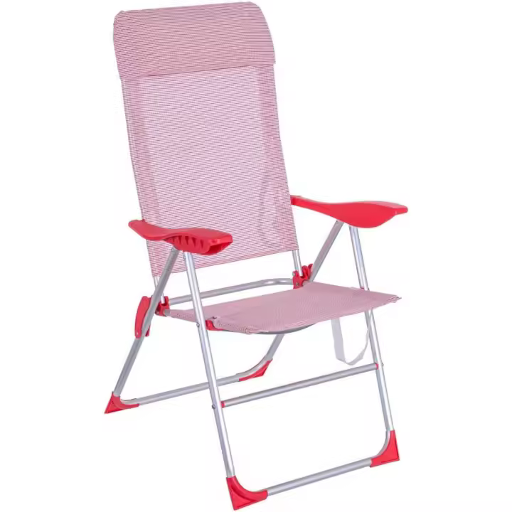 Playa Plegable de 5 Posiciones Blanco y Coral de Aluminio y textileno de 110x66x61 cm - 1