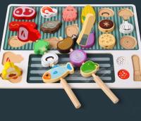 Cocina de juguete de madera para padres y niños pequeños Parrilla de cocina Rompecabezas cúbico Montessori Barbacoa simulada Papel de juego interior para 3 años + - details 6