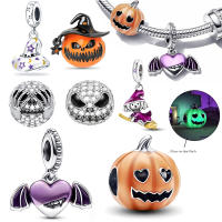 Abalorio de calabaza escalofriante que brilla en la oscuridad, Pulsera Original de Plata de Ley 925 para fabricación de joyas - details 1