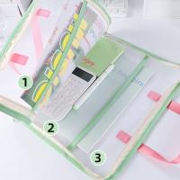 Bolsa de almacenamiento de papel de prueba de Color caramelo, bolsa organizadora de papelería Visible de 3 compartimentos, bolsas de mano portátiles de gran capacidad para estudiantes - details 1