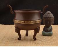 Quemador alto, cobre puro de estilo tibetano antiguo chino, caldero pequeño, quemador de incienso de cobre con oreja de pie alto - details 4