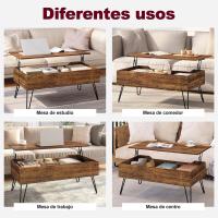 Mesa de Centro Elevable y Extensible Con Espacio Interno, Auxiliar Con Patas Metálicas Para Salón, 95x50x(40-55,5) cm, Marrón Rústico, BTS18hov - details 8