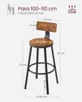Sillas de Barra Altas con Resalto Juego de 2, Acero, Montaje Fácil, Industrial, Marrón Rústico y Negro - details 4