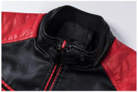 Chaqueta de PU con cuello levantado para moto, abrigo casual Slim, Color lock, - details 9