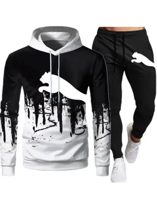 Chándal informal para hombre, sudadera con capucha y pantalones degradados, Otoño/Invierno 25 - 1