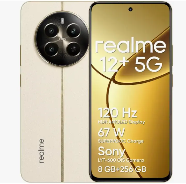 Teléfono - Realme 12+ 5G Smartphone, Cámara Sony LYT-600 OIS, Pantalla AMOLED ultrafluida de 120 Hz, Carga SUPERVOOC de 67 W, Procesador Dimensity 7050 5G MediaTek, realme UI 5.0 - 1