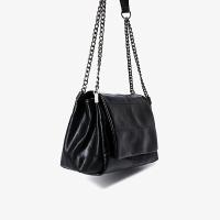 Bolso de hombro estilo vintage para mujer - Bolso hobo de gran capacidad con correa de cadena, cierre magnético y diseño acolchado, negro - details 6