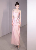 Vestido rosa de noche para mujer, vestido de lujo ligero francés de alta gama con tirantes para banquete, vestido de mañana para mujer 2025 - details 3