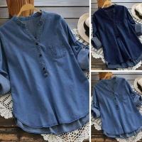 Blusa de cuello alto Blend, botones, cuello en V, camisa holgada, tops, ropa de calle para mujer - details 1