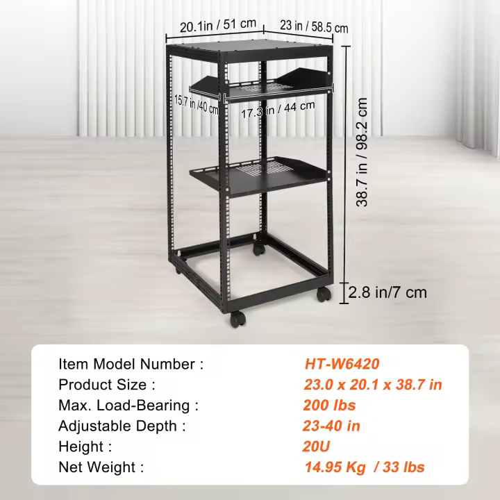 SucceBuy Rack para servidores de marco abierto, soporte independiente/de pared, 4 postes con ruedas, para equipos de TI/AV - 1