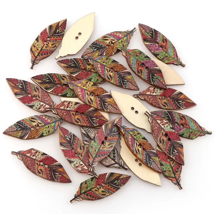Botones de madera vintage decorados con plumas (juego de 50) - 1