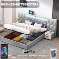Elegante Armario de Cama de Terciopelo 180x200 Con Espalda Grande Sistema de Almacenamiento Hidráulico Marca Clásica Gris - details 5