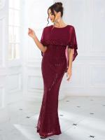 Largo con lentejuelas y mangas de murciélago, gasa, elegante vestido de noche elástico fiesta de graduación para mujer - details 1