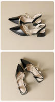 Sandalias de verano para mujer con tacón grueso, punta puntiaguda y remaches en color nude. - details 8
