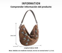 Bolso retro de mujer con remaches mate, bolso de mensajero portátil media luna, bolso de hombro, bolso de mano de gamuza. - details 1