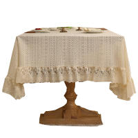 Mantel nórdico de lujo vintage con borde de encaje, cubierta para mesa de comedor/té resistente al calor y al polvo - details 0