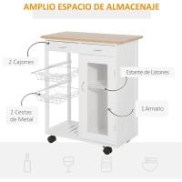 Carrito de Cocina Multiusos con Ruedas Ideal para Baño Dormitorio Estantería de Madera 70x37x85cm - details 2
