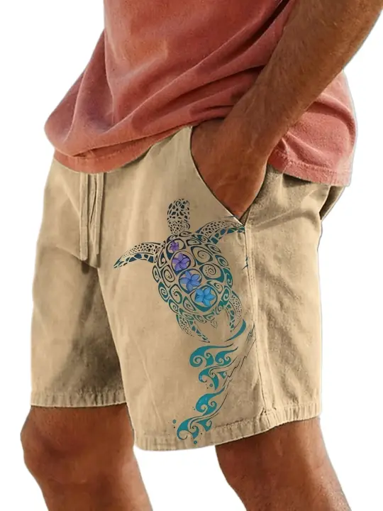 Pantalones cortos de natación Turtle para hombre, perfectos para practicar surf y entrenamientos de verano, con cordón y cintura elástica para mayor comodidad. - 1