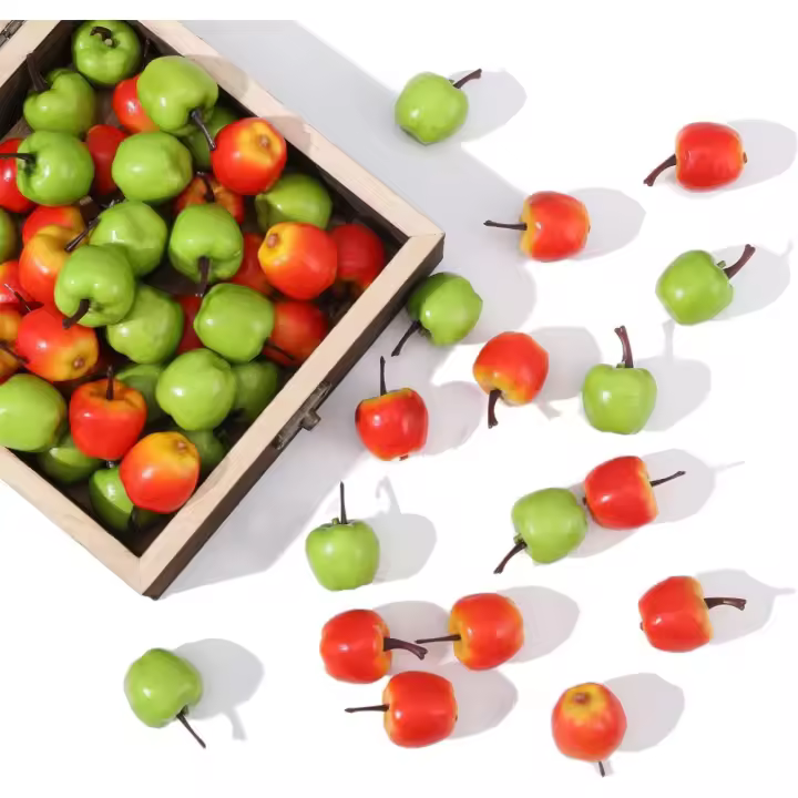 Mini Manzanas Artificiales 60 Piezas de Frutas Verdes y Rojas para Hogar, Fiesta, Decoración de Árbol de Navidad - 1