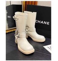 Botas de tacón bajo con punta cuadrada de moda, botas con cremallera lateral - details 9