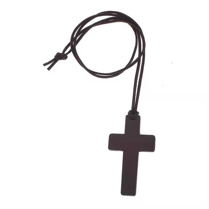 Collar con colgante de Cruz religiosa Unisex, cordón marrón de cuero antiguo, joyería de regalo de madera, nuevo - 1