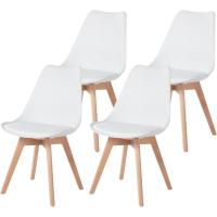 Pack de 4 Sillas Comedor Nórdicas, Sillas de Cocina Nórdicas con Patas de Madera Maciza de Haya, con Respaldo Ergonómico, Asiento Acolchado y Tapizado, Blanco - details 0