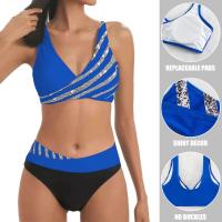 Traje de baño para mujer, bikini sexy, bikini brasileño de malla a rayas, conjunto de bikini para mujer, bañador de banda con escote en u - details 1