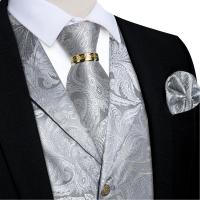 Traje de seda de cachemira azul real de lujo, conjunto de chaleco y corbata con anillo de dragón de metal, pañuelo, gemelos, chaleco de esmoquin para graduación y boda - details 16