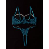 Conjunto de lencería de encaje floral erótico, sujetador abierto transparente y tanga con cadena, lencería sexy y ropa interior - details 7