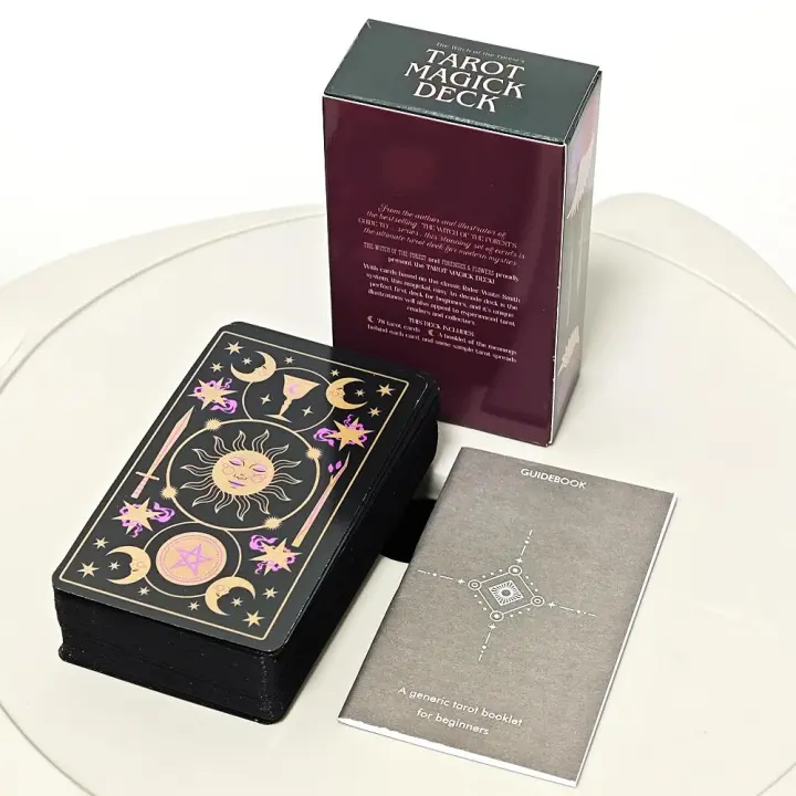 Baraja de Tarot de la bruja del bosque, 78 cartas con guía para principiantes, bordes dorados negros, 10,3x6cm - 1