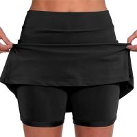 Falda pantalón falsa de dos piezas para mujer, pantalones cortos deportivos transpirables de verano, ropa de Yoga, pantalones cortos deportivos de ocio con bolsillo de Color sólido - details 3