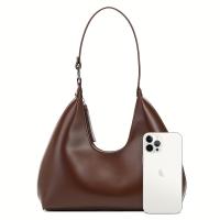 Bolso de hombro de media luna para mujer - Bolso retro para axila con cierre de cremallera, bolso de mano de cuero de grano superior de gran capacidad para desplazamientos y viajes, bolso de mano versátil en café, marrón claro, blanco, rosa, negro - details 0